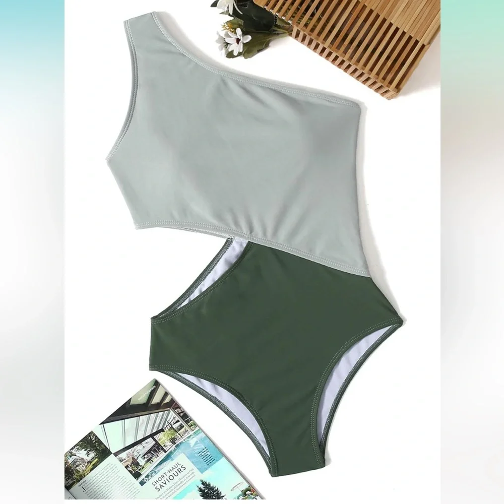 Women's‎ One Piece Swimsuit One-Shoulder Swimwear Waist Cutout Swimsuit M